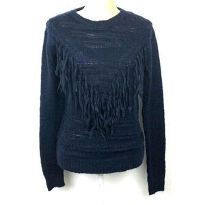Forever 21 Navy Blue Knit Fringe Boho Crew Neck Pull Over Women's Sweater Small